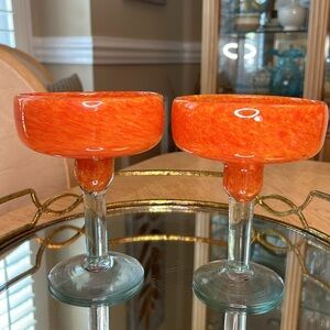 Crate & Barrel Calypso Hand Blown Margarita Glasses (2)